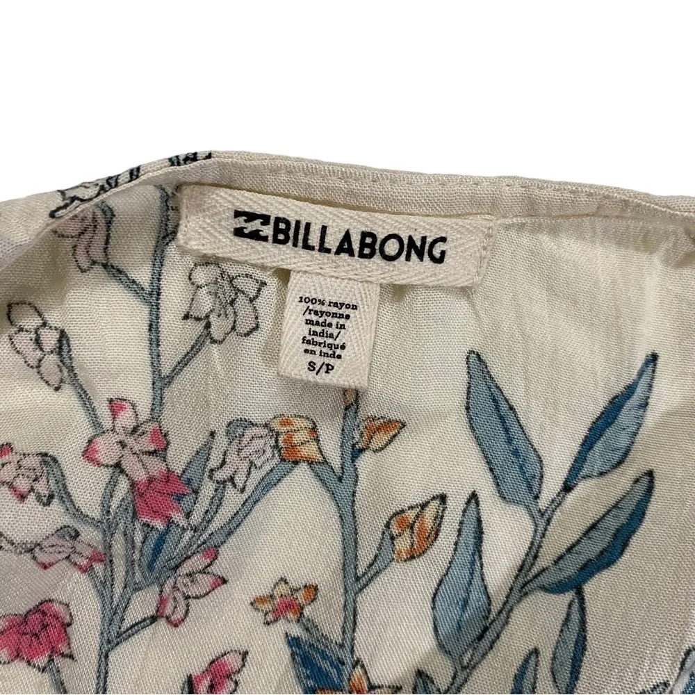 Billabong Play Day Women Cream Floral Long Sleeve Scoop Neck Crinkle Top Sz Sm - Picture 9 of 15
